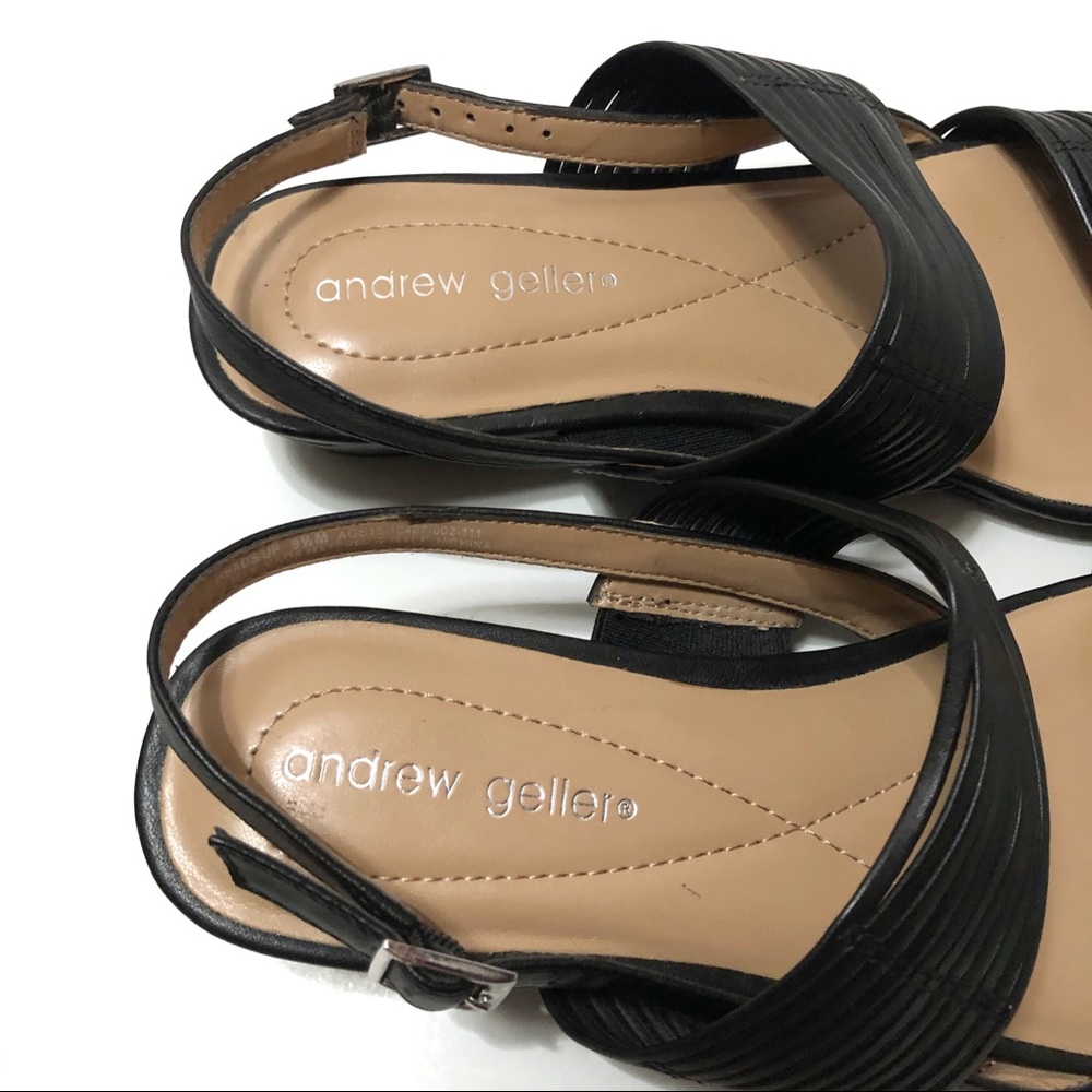 Andrew Geller Heads Up Sandals Black Small Wedge Strappy Size 9.5 - Picture 3 of 8